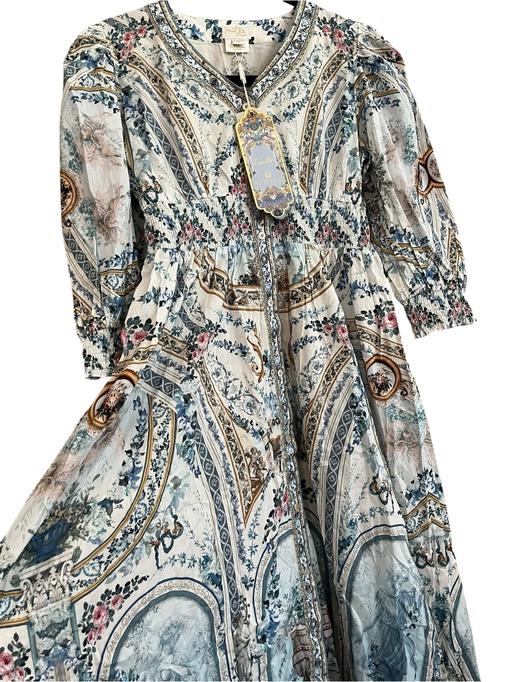 Milla by Camilla Girls Shirred Waist Maxi Dress Blue Floral Embellished Sz 12